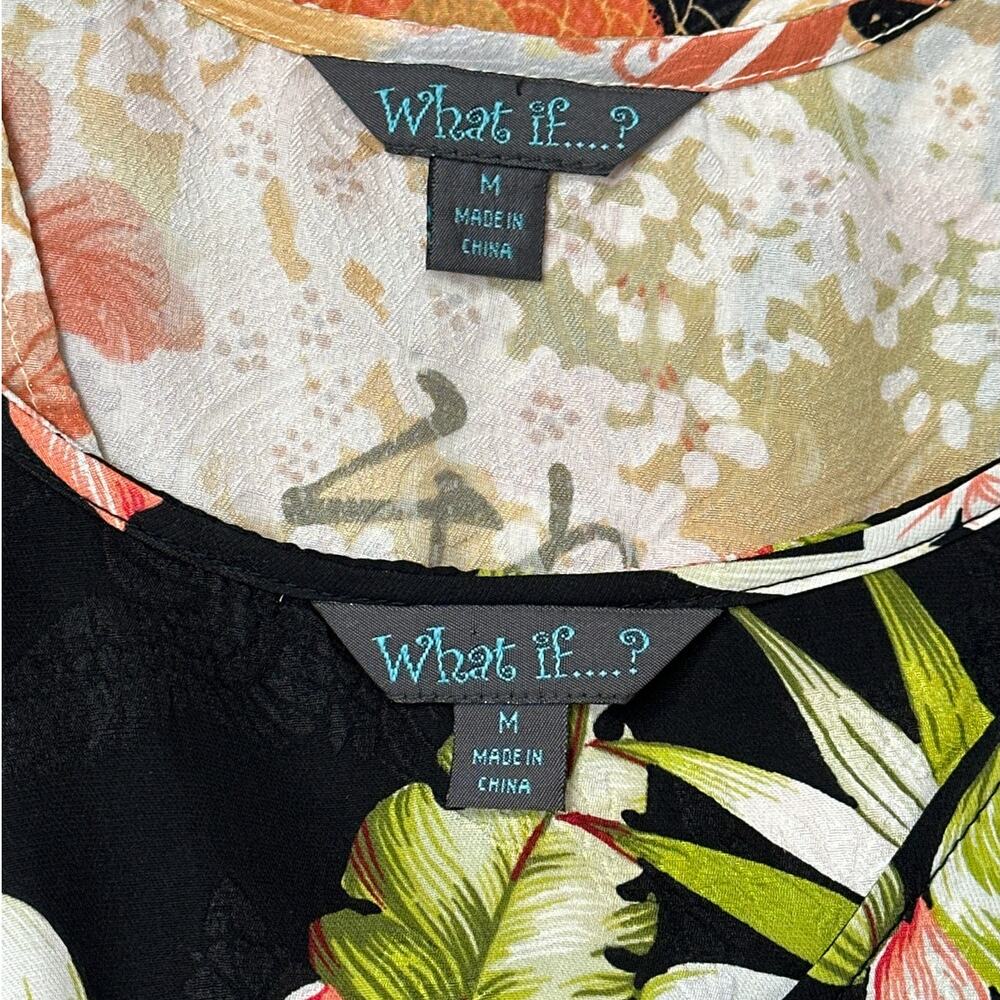 Vintage What if....?  Silk Sleeveless Tank Tops Lot of 2 Floral Tropical Fairy M - Picture 10 of 11